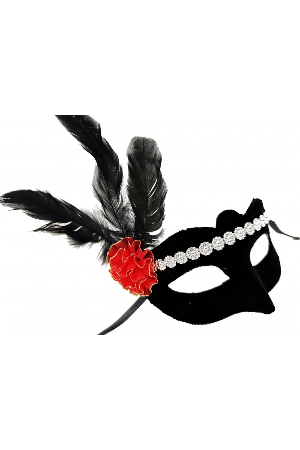 Bidebuvar Gümüş Dantelli Kırmızı Gül Tasarımlı Parti Maskesi