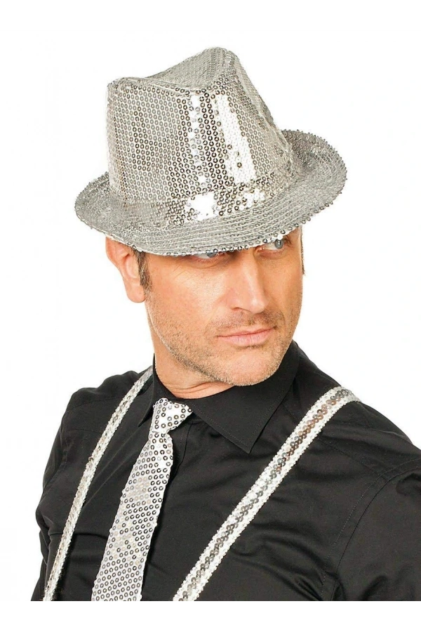 Bidebuvar Gümüş Payetli Fötr Şapka Yetişkin Boy
