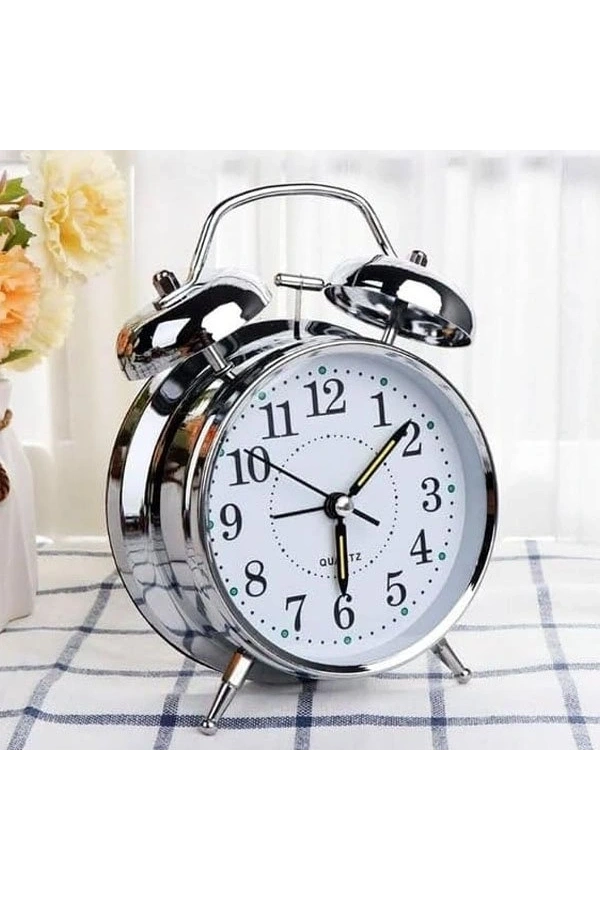 Bidebuvar Gümüş Renk Metal Çalar Masa Saati