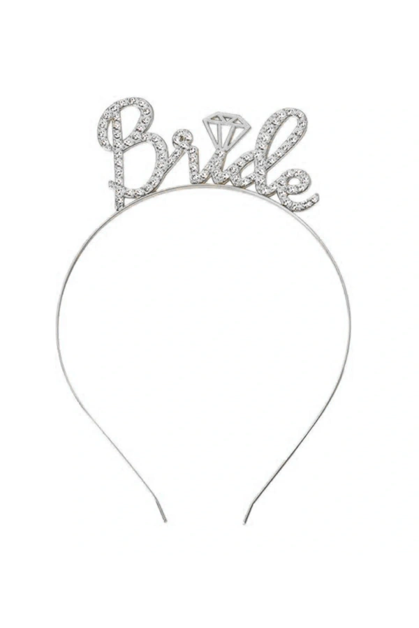 Bidebuvar Gümüş Renkli Taşlı “Bride” Gelin Tacı