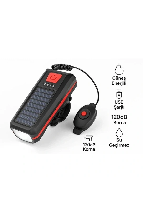 Bidebuvar Güneş Enerjili Bisiklet Işıklı Korna
