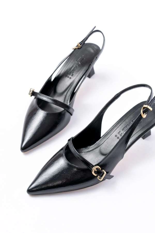 Bidebuvar H-470 Siyah Rugan Baret Tokalı Arkası Açık Günlük Kadın Sandalet