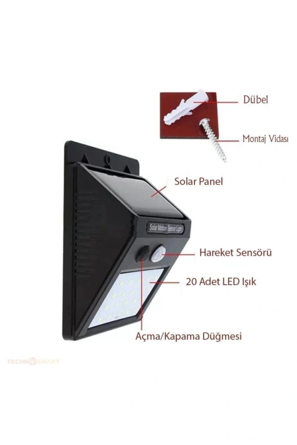 Bidebuvar Hareket Sensörlü Solar Dış Mekan Lambası
