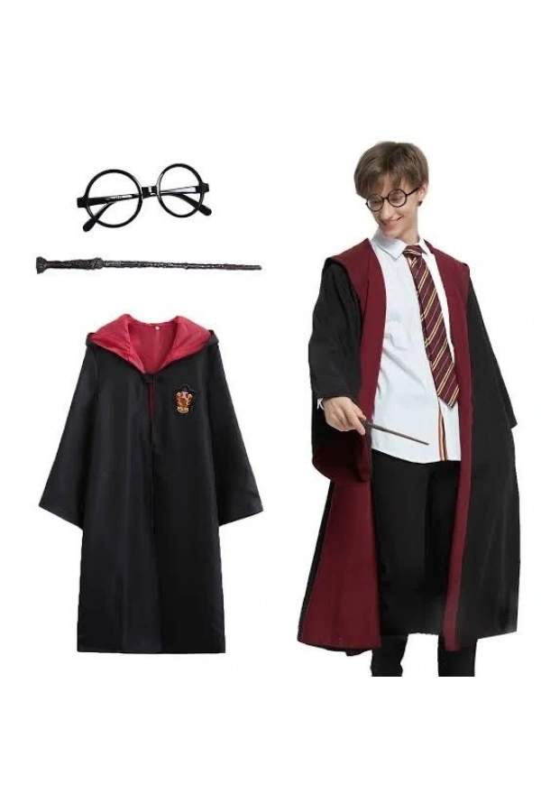 Bidebuvar Harry Potter Gryffindor Kapşonlu Çocuk Kostüm Seti 7-8 Yaş
