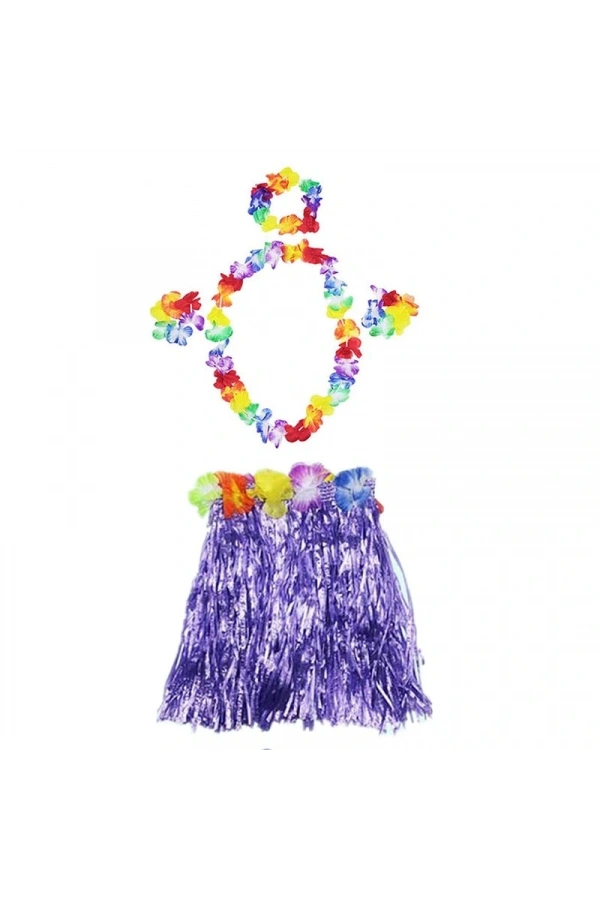 Bidebuvar Havaii Kolye Etek Taç ve Bileklik Seti Mor