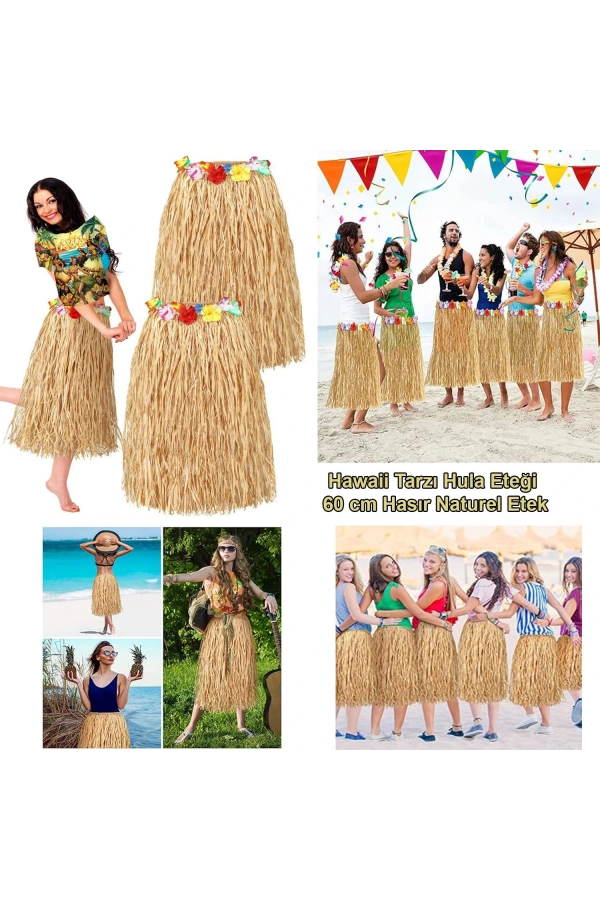 Bidebuvar Hawaii Tarzı Hula Eteği – 60 cm Hasır Natural Etek