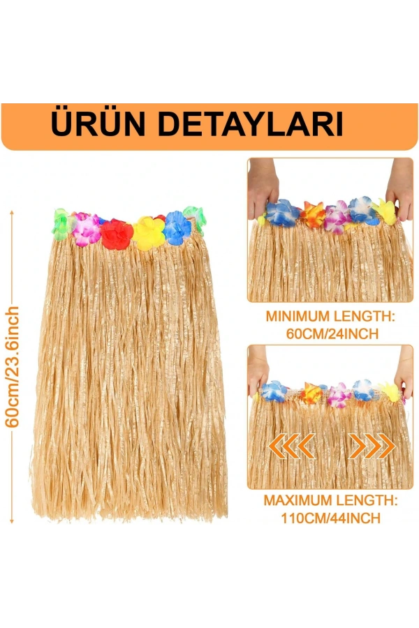 Bidebuvar Hawaii Tarzı Hula Eteği – 60 cm Hasır Natural Etek