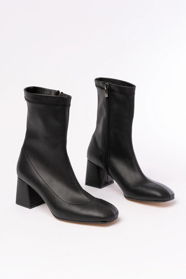 Bidebuvar HC-2700 Siyah Streç Topuklu Fermuarlı Günlük Kadın Bot