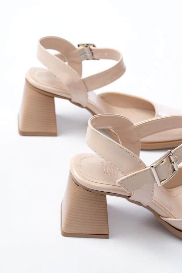 Bidebuvar İNF-40450 Bej Rugan Günlük Arkası Açık Topuklu Bayan Ayakkabı