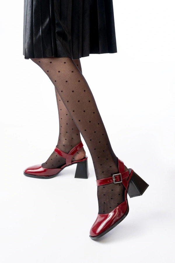 Bidebuvar İNF-40450 Bordo Rugan Günlük Arkası Açık Topuklu Bayan Ayakkabı