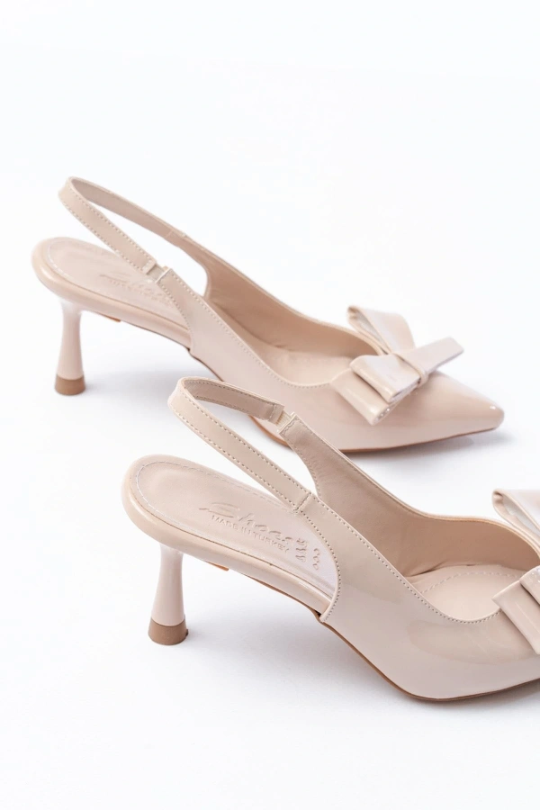 Bidebuvar İNF-4501 Bej Rugan Günlük Arkası Açık Fiyonklu Topuklu Bayan Ayakkabı