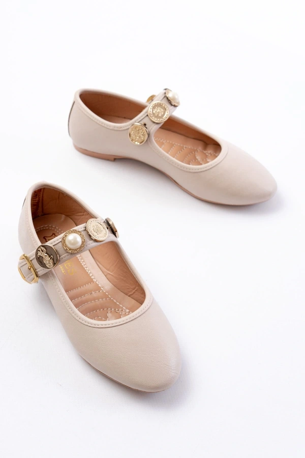 Bidebuvar İNF-6363 Bej Baret Tokalı Günlük Bayan Ayakkabı