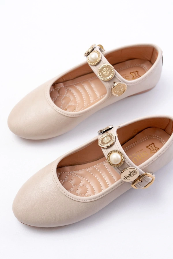 Bidebuvar İNF-6363 Bej Baret Tokalı Günlük Bayan Ayakkabı