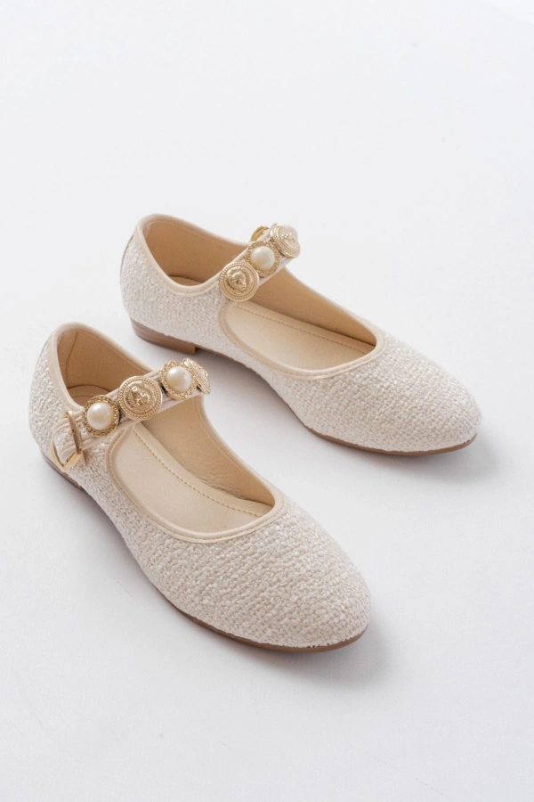 Bidebuvar İNF-6363 Bej Havlu Desenli Baret Tokalı Günlük Bayan Ayakkabı