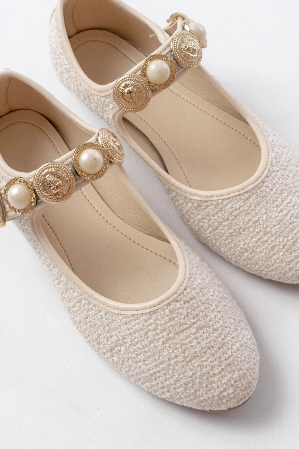 Bidebuvar İNF-6363 Bej Havlu Desenli Baret Tokalı Günlük Bayan Ayakkabı