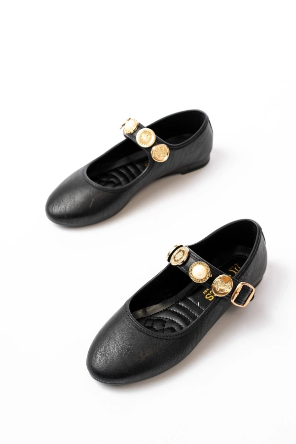 Bidebuvar İNF-6363 Siyah Baret Tokalı Günlük Bayan Ayakkabı