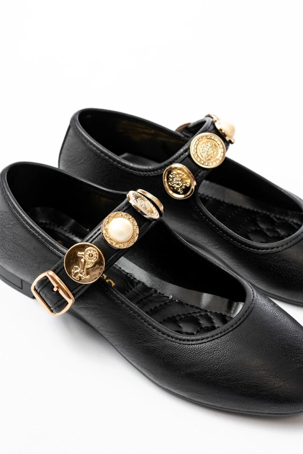 Bidebuvar İNF-6363 Siyah Baret Tokalı Günlük Bayan Ayakkabı