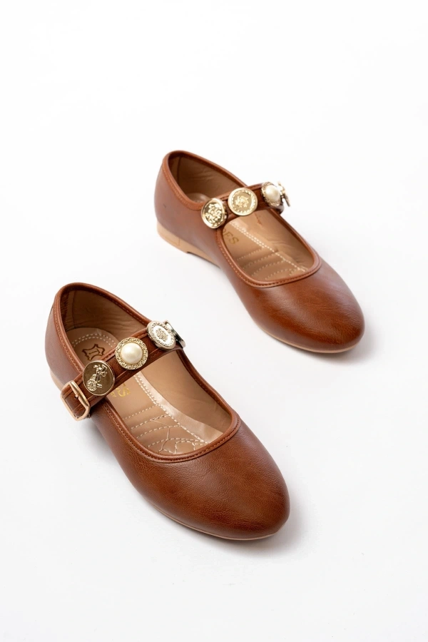 Bidebuvar İNF-6363  Taba Baret Tokalı Günlük Bayan Ayakkabı