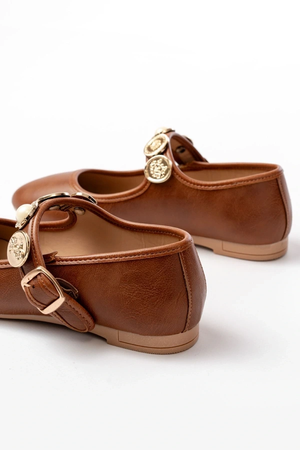 Bidebuvar İNF-6363  Taba Baret Tokalı Günlük Bayan Ayakkabı