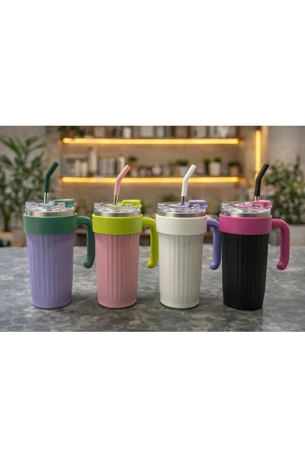 Bidebuvar Isı Muhafazalı Kulplu Ve Pipetli Çelik Termos Kupa Bardak