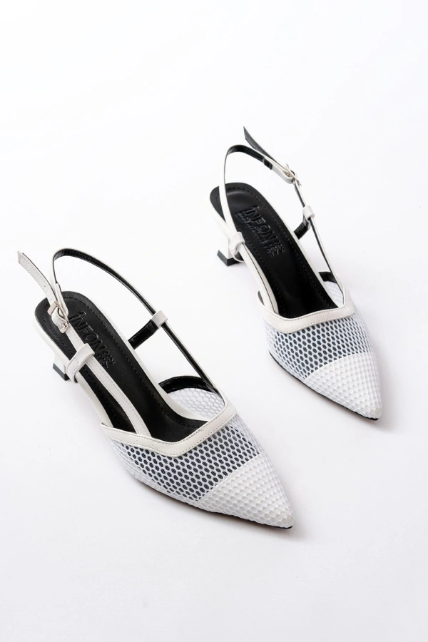 Bidebuvar K-607 Beyaz Günlük Fileli Arkası Açık 7 cm Topuklu Bayan Ayakkabı