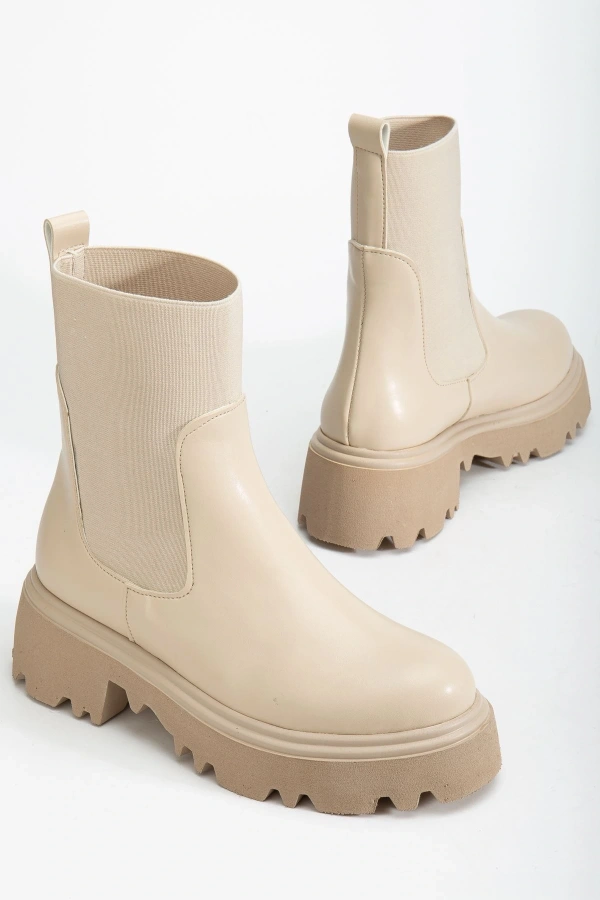 Bidebuvar K-815 Bej Lastikli Yüksek Tabanlı Günlük Kadın Bot