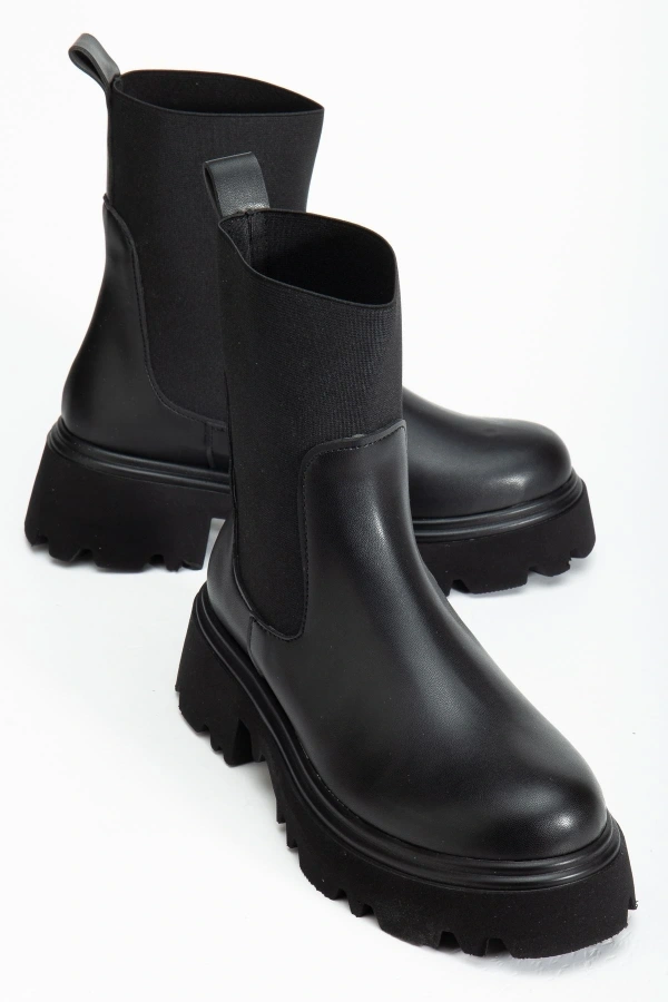 Bidebuvar K-815 Siyah Lastikli Yüksek Tabanlı Günlük Kadın Bot