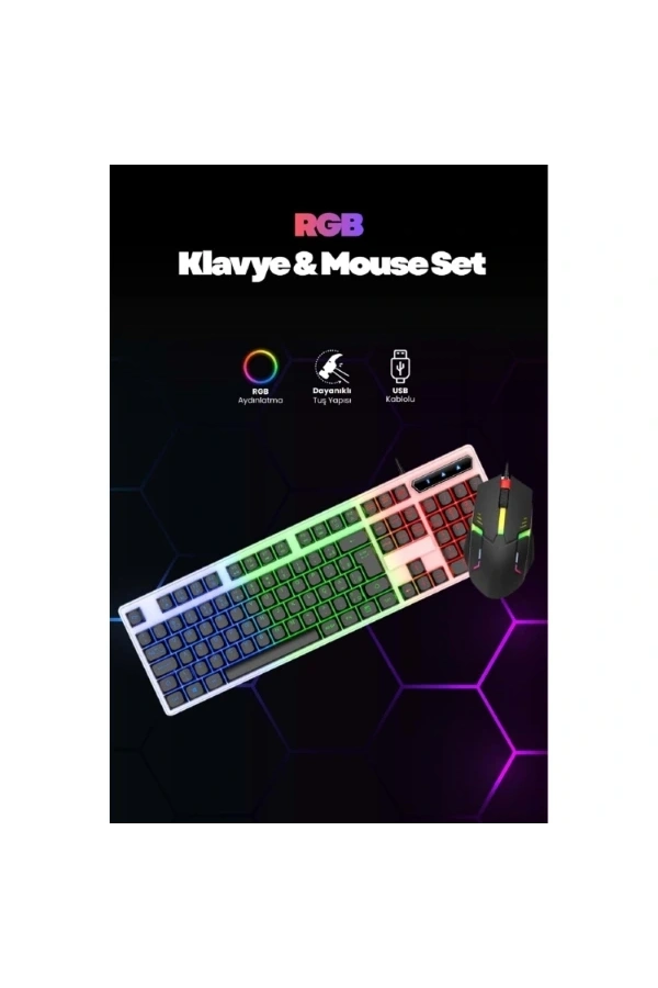 Bidebuvar Kablolu Işıklı Gaming Standart Türkçe Q Klavye Ve Mouse Seti
