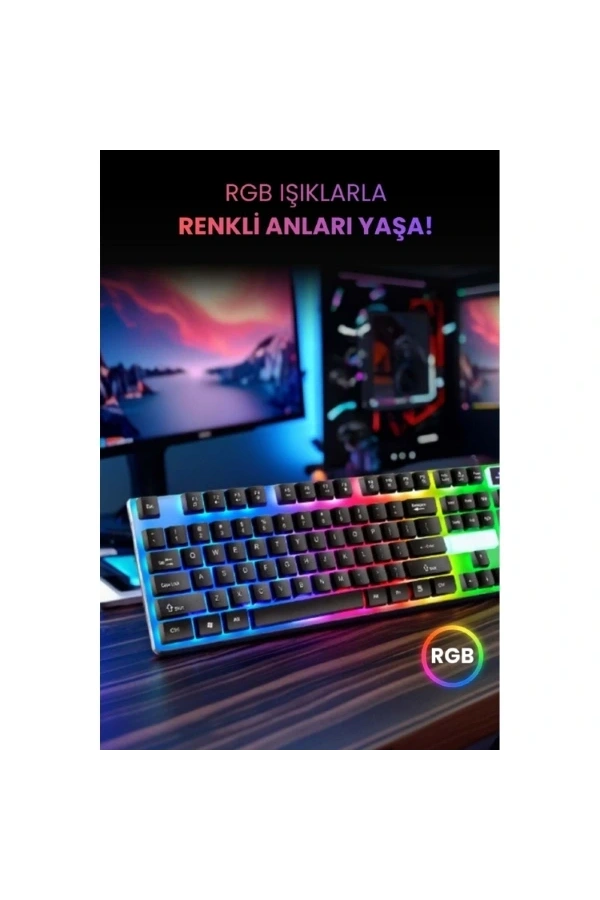 Bidebuvar Kablolu Işıklı Gaming Standart Türkçe Q Klavye Ve Mouse Seti