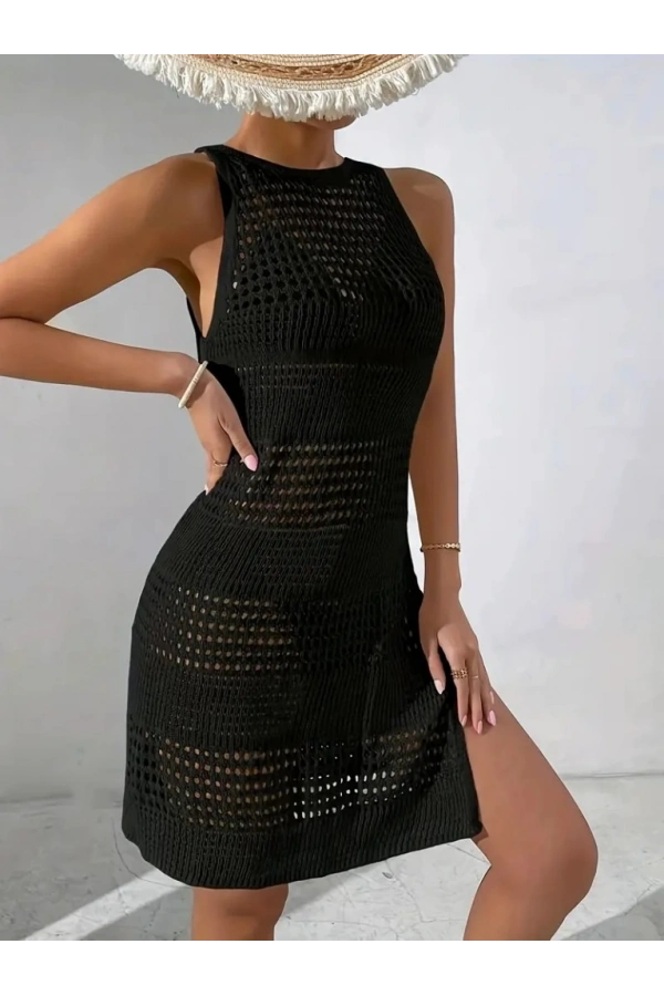 Bidebuvar Kadın Askılı Derin Sırt Dekolteli Ajurlu Triko Pareo