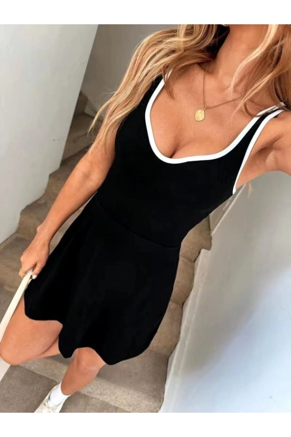 Bidebuvar Kadın Askılı Kalp Yakalı şerit Detaylı Dalgıç Kısa Elbise