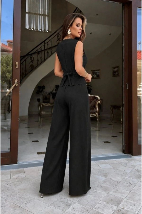 Bidebuvar Kadın Askılı önden Düğmeli Bluz Ve Pantolon Keten Ikili Takım