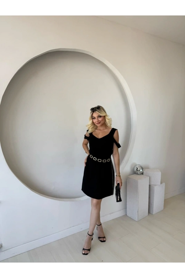 Bidebuvar Kadın Askılı Soğuk Omuz Detaylı Modal Elbise