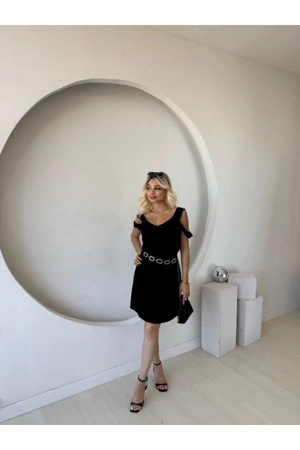 Bidebuvar Kadın Askılı Soğuk Omuz Detaylı Modal Elbise