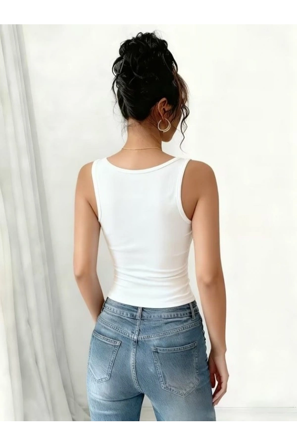 Bidebuvar Kadın Askılı V Dantel Yakalı Viskon Bluz