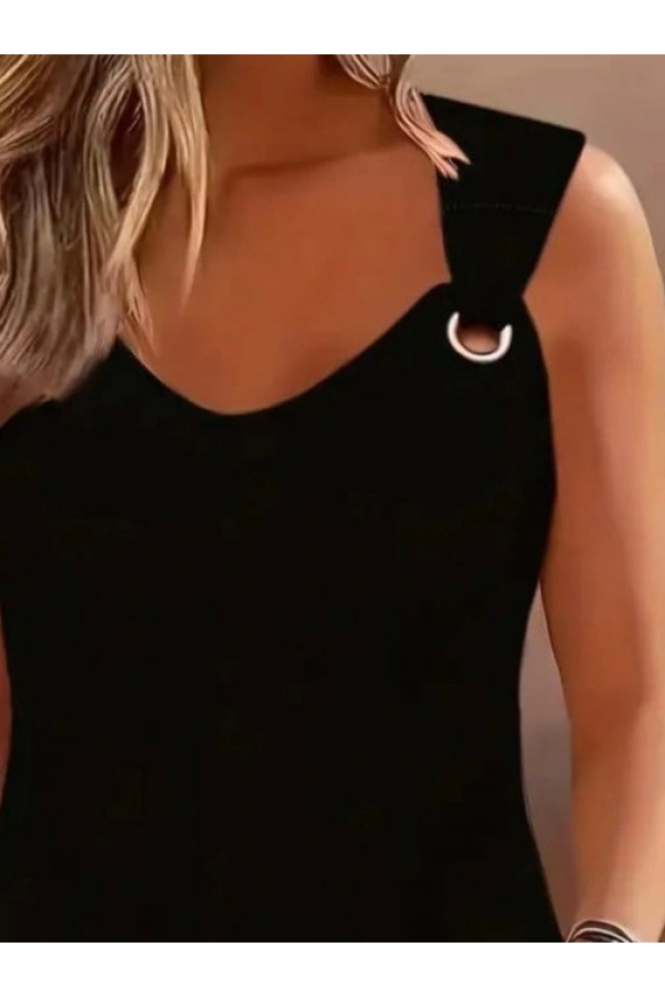 Bidebuvar Kadın Askılı V Yaka Kuş Gözü Detaylı Viskon Bluz