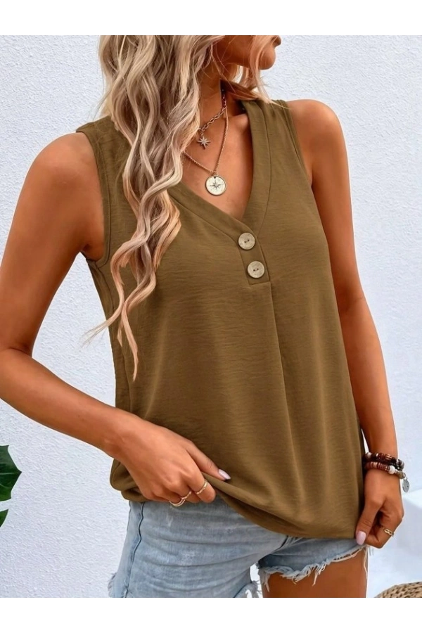 Bidebuvar Kadın Askılı V Yakalı Düğmeli Aerobin Bluz