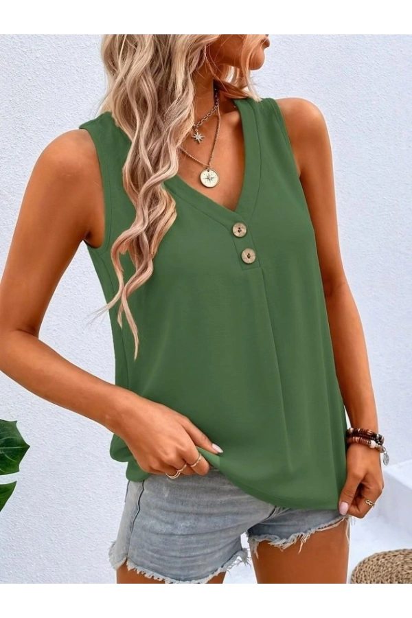 Bidebuvar Kadın Askılı V Yakalı Düğmeli Aerobin Bluz