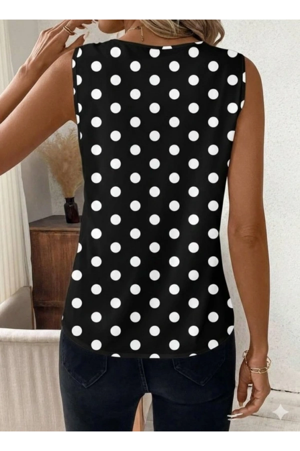 Bidebuvar Kadın Askılı V Yakalı Puantiyeli Süprem Bluz