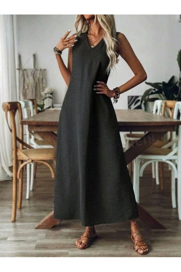 Bidebuvar Kadın Askılı V Yakalı Uzun Elbise