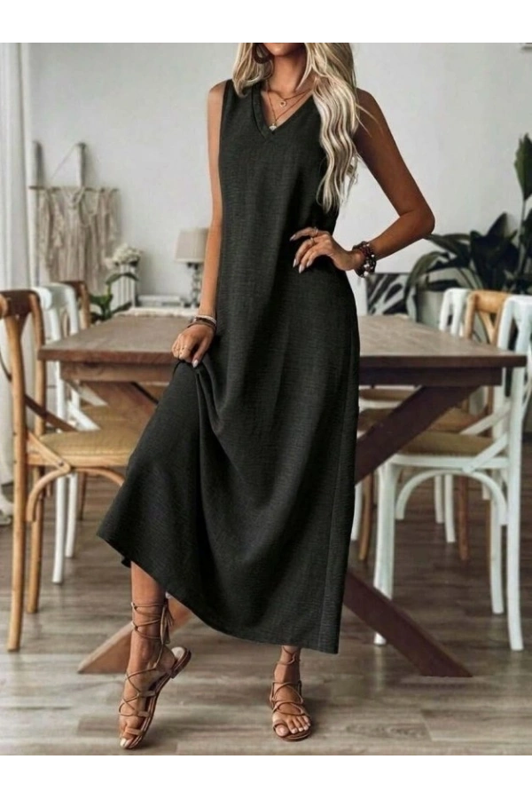 Bidebuvar Kadın Askılı V Yakalı Uzun Elbise