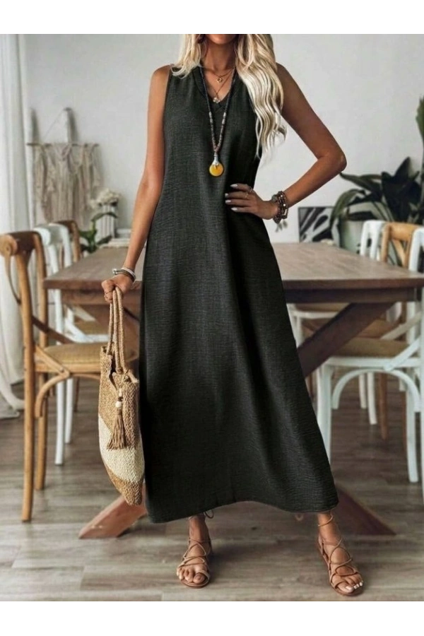 Bidebuvar Kadın Askılı V Yakalı Uzun Elbise