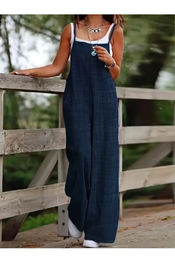 Bidebuvar Kadın Askılı Yandan Fermuarlı Geniş Paçalı Valencia Tulum