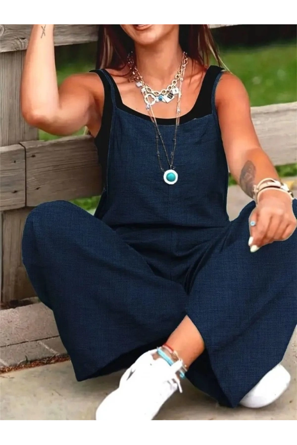 Bidebuvar Kadın Askılı Yandan Fermuarlı Geniş Paçalı Valencia Tulum