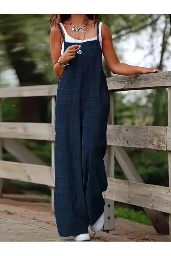 Bidebuvar Kadın Askılı Yandan Fermuarlı Geniş Paçalı Valencia Tulum