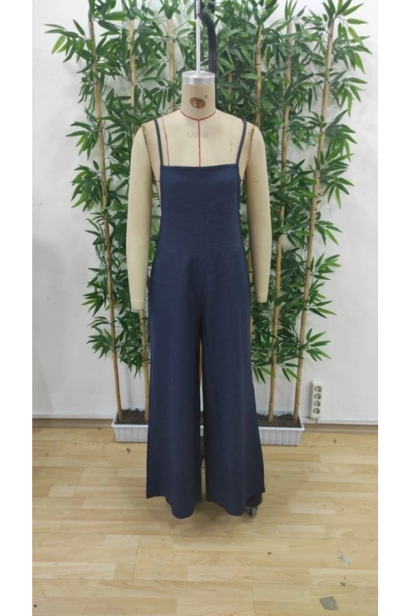 Bidebuvar Kadın Askılı Yandan Fermuarlı Geniş Paçalı Valencia Tulum