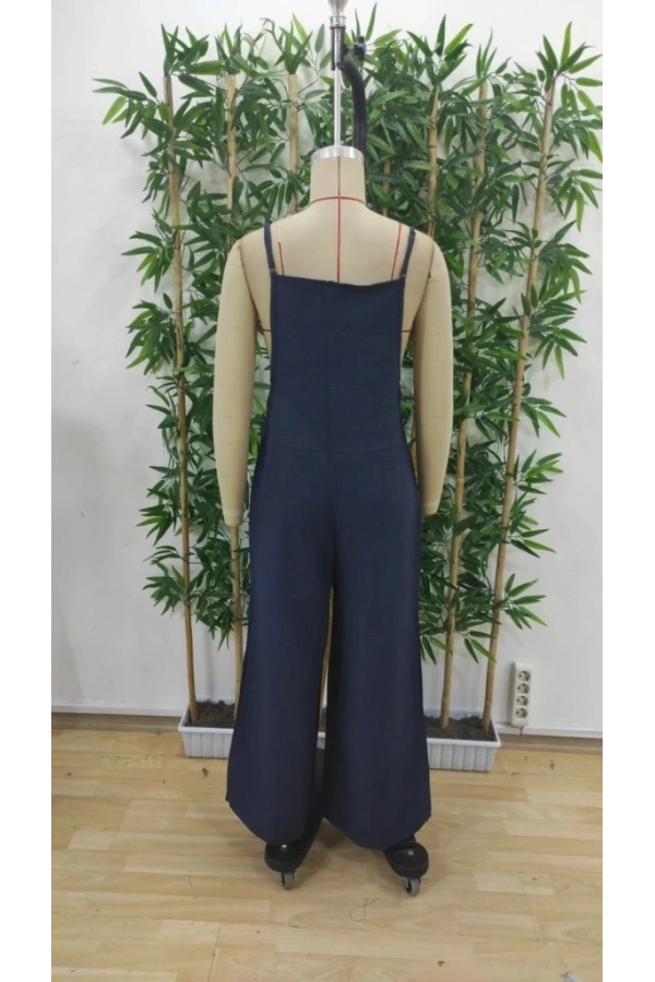 Bidebuvar Kadın Askılı Yandan Fermuarlı Geniş Paçalı Valencia Tulum