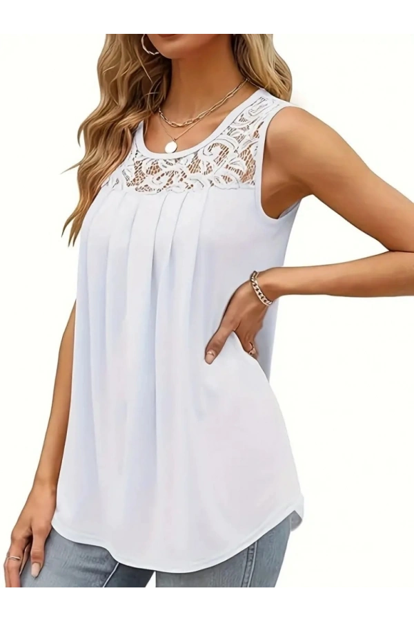 Bidebuvar Kadın Askılı Yuvarlak Yaka Dantel Detaylı Viskon Bluz