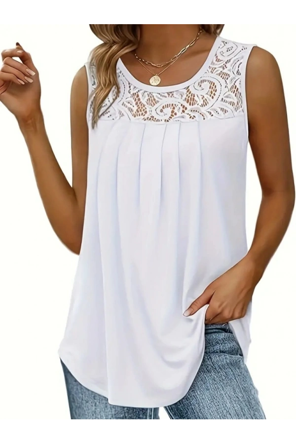 Bidebuvar Kadın Askılı Yuvarlak Yaka Dantel Detaylı Viskon Bluz