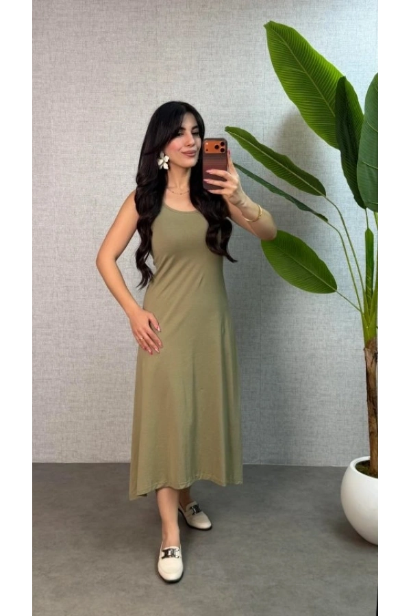 Bidebuvar Kadın Askılı Yuvarlak Yaka Süprem Kumaş Elbise